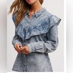 Denim ruffle Pearl snap top